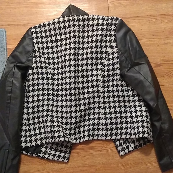 Houndstooth print black leather jacket - Picture 4 of 6